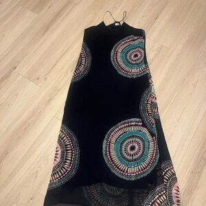 Elegant Black Maxi Dress with Colorful Mandala Design